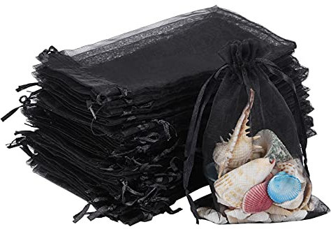 200 Stück transparente Organza-Geschenktüten mit Kordelzug, Schwarz