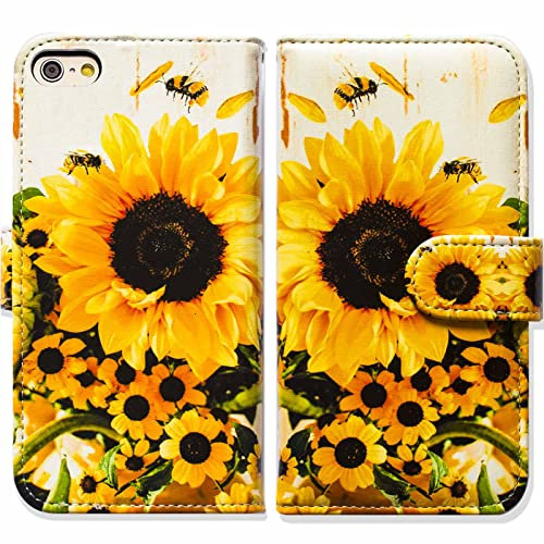 Bcov iPhone SE 3rd Case, Sunflower Bee Flip Phone Case Wallet Cover with Card Slot Holder Kickstand For iPhone SE 3th Gen/SE 2020/iPhone 8/iPhone 7