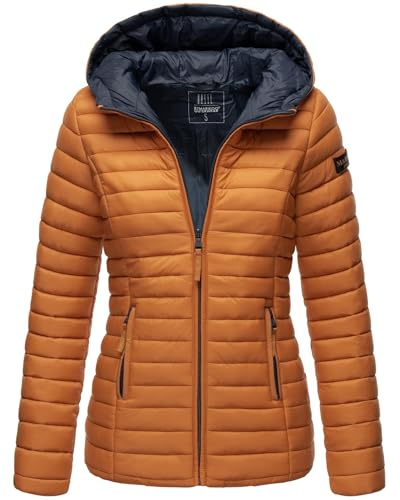 MARIKOO Damen Steppjacke Übergangsjacke gesteppte Jacke mit Kapuze Frühjahr Stepp B857 [B857-Asr-Cinnamon-Gr.S]