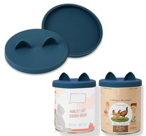 OHMO Couvercle Silicone Alimentaire, Couvercles Conserve en Silicone sans BPA de Grande Taille pour Aliments pour Chats et Chiens, (800g, Bleu Foncé), Set de 2