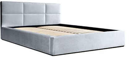 Siblo Bett 180x200 cm - Modern Polsterbett - Doppelbett mit Bettkasten und Lattenros - Malaga Kollektion - Robust Bett mit Stauraum - Bettgestell aus Holz - Silber
