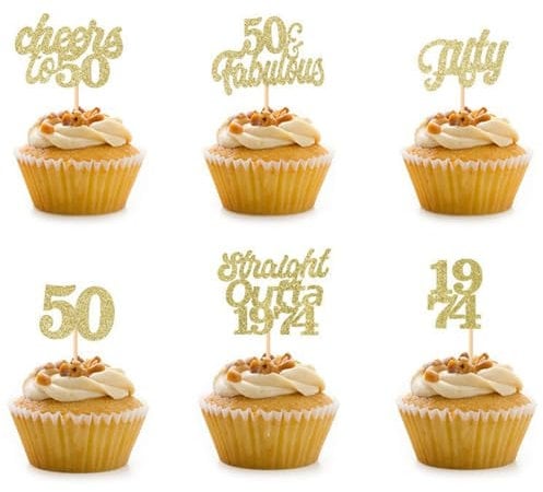 50th Birthday Cake Toppers for Women Men Glitter Gold Cupcake Toppers Cheers to 50 Cake Decorations Food Picks Straight Outta 1975 Cake Toppers 50th Birthday Anniversary Party Supplies (Pack of 12)