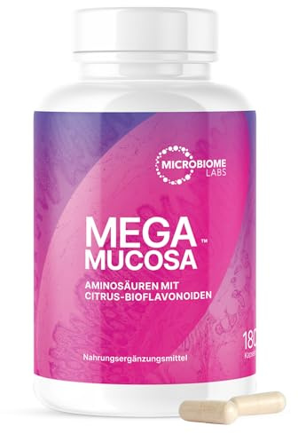 Microbiome Labs MegaMucosa - Complete Mucosal Support Supplement, Vegan | L-glutamine, amino acids and citrus bioflavonoids (MicrobiomeX®), supports healthy gut barrier function, 180 capsules