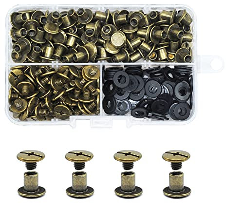 JINTANG 90pcs M5x6 remaches de tornillo,remaches para cuero,Tornillo Chicago Remache,Se utiliza para la artesanía de cuero DIY bolsa de ropa, zapatos, libros, y la decoración (Bronce)