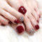 Yatinkim Red Press on Nails Fake Toe Nail Rhinestone Design Acrylic Manicure Foot False Toenails Detachable Natural DIY Women Girls Summer 24 PCS