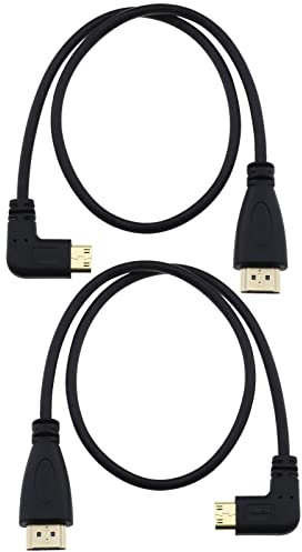 ECSiNG 2PCS Mini HDMI to HDMI Cable 50cm Mini HDMI Male 90 Degree Left and Right to HDMI Male Cable for Camera Video Card Laptop Tablet HDTV Monitor Projector