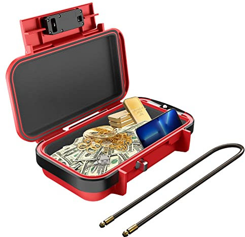 Brifit Tragbarer Tresor mit Zahelncode, Sicherheitsbox mit Abnehmbarem Drahtseil, Wasserdicht Anti-Diebstahl Mini Safe Tresor Sicherheitskassette für Hause, Hotel, Camping, Reisen, Strand (Rot)