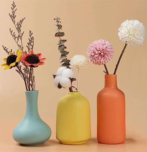 EWEIGEER Bunte Blumenvasen aus Keramik für Zuhause, Schreibtisch, Bücherregal, Dekoration, moderne Bauernhäuser, Tischplatte, kleine Vase, 3er-Set
