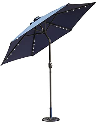 Green Bay 2.5M Round Garden Parasol Umbrella with Solar LED Lights Aluminium Crank Tilt Mechanism Blue (Parasol Base Included)