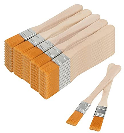MUKCHAP 50 PCS 15mm/0.6 Inch Chip Paint Brushes, Wooden Nylon Paint Brushes, Flat Bristle Brush Artists Painting Brushes for DIY, Cleaning