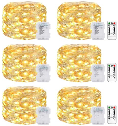 litogo Fairy Lights Battery Operated with Remote Timer, Waterproof & 8 Modes String Lights, 5M 50 LED 6 Packs Micro Twinkle Lighting for Indoor Outdoor Bedroom Christmas Wedding Decor(Warm White)