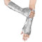 NICEYEA Meerjungfrau Handschuhe Glänzend Fischschuppen Fingerlos Armstulpe Armlinge Halbfinger Karneval Musikfestival Tanzen Kostüm Zubehör für Damen und Mädchen, Silber, M