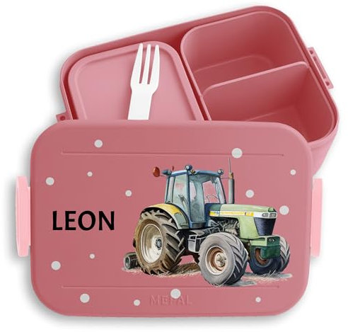 Bento Box Midi Lunchbox für Mepal Bentobox - Trecker Traktor Kinder Schlepper Bulldog - 900 ml - Rosa - brotbox name personalisierte brotdose traktorfans träcker kita brotbüchse jungen schule