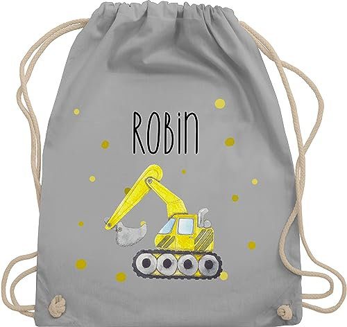 Turnbeutel Rucksack - Bagger Baumaschine Baufahrzeug Bagger-Fan Baustellenfahrzeug - Unisize - Hellgrau - kindergarten-rucksack sportbeutel kita baggerfahrer baustellenfahrzeuge beutel
