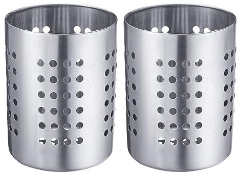 Westmark 2 Besteckkörbe/Küchenutensilienhalter, rund, Durchmesser: je 10 cm, Höhe: je 13 cm, Rostfreier Edelstahl, Silber, 690122E3