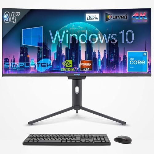 SIMPLETEK - All in One PC mit 37 4K Wide Curved Bildschirm | Core i5 3.30GHz Windows 10 Pro | 16GB RAM SSD 240GB GTX 1650 4GB GDDR6 | Integrierte 2K Webcam