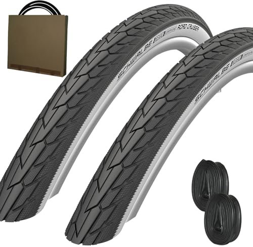 Schwalbe Reifen Road Cruiser HS484 28 x 1.25 | 32-622 schwarz weiß mit SV Schlauch [ 2 STÜCK ]