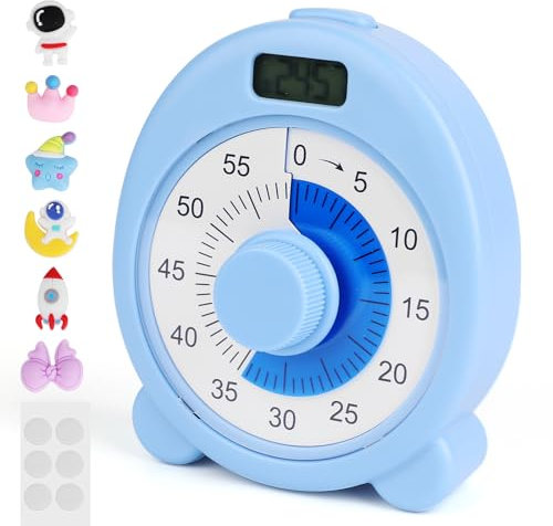 ALLOMN Visueller 60-Minuten-Timer, Verbesserte Visuelle Countdown Timer Uhr mit Nachtlicht für Kinder Erwachsene, Wiederaufladbarer Pomodoro-Timer mit Magnetischer Rückseite für Heimschularbeiten