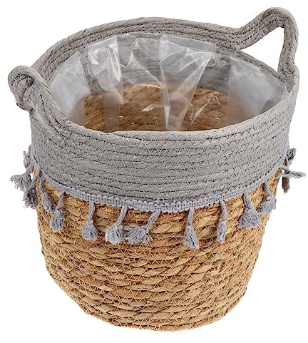 Garneck 1stk Strohseil Blumentopf Runde Pflanzgefäßabdeckung Pflanzkorb Aus Seegras Blumentopfhalter Aus Korbgeflecht Tuch Lagerung Korb Stroh Blumentopf Weide Decke Rohrkolbengras