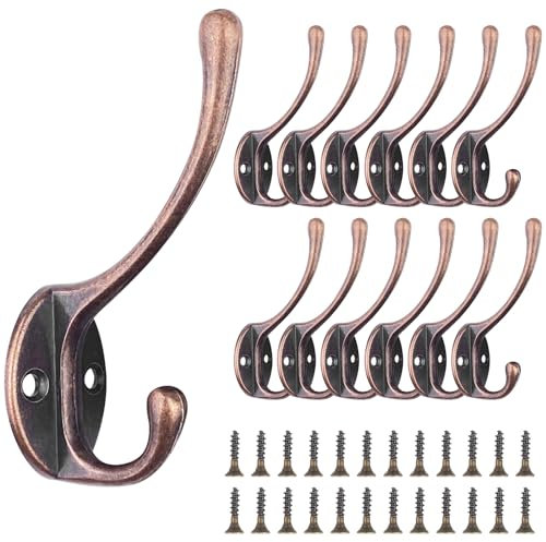 Newaner 12 Pcs Patère Porte Manteau Murale Vintage Crochet Uniques Métal De Porte Chapeau Crochet Rétro Inox avec Vis pour la maison pour Porte-Manteau Salle de Bain Cuisine (Bronze Rouge)
