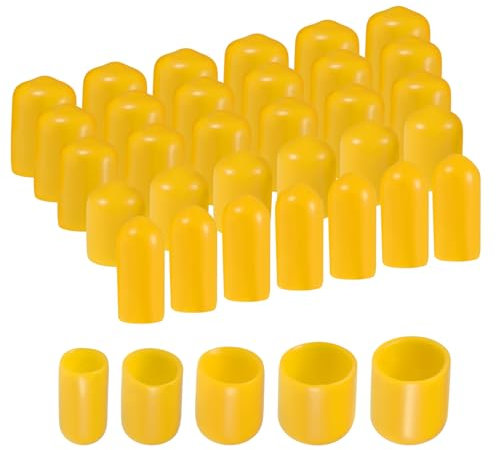 sourcing map 100pcs Round Rubber End Caps 6mm 9mm 12mm 16mm 19mm Yellow Vinyl Cover Screw Thread Protectors Assortment Kit