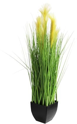 Pampasgras im Topf 95cm Ziergras Kunstpflanze Schilfgras Deko Kunst Gras Gräser Pampas Pflanze Schilf grün gelb