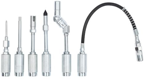 Generic Fettpresse Adapter 6tlg,Fettpresse Aufsatz für Schmiernippel,Adapter für fettpresse mit 90°360° Adapter,40cm Verlängerung,für gerade & abgewinkelte Fettnippel,mit Werkzeugkasten