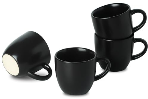 Hasense Set di 4 tazze da caffè espresso in ceramica, 85 g, in porcellana, per doppio colpo, Lungo e Ristretto, piccole tazze da caffè espresso italiano, per casa e ufficio, colore nero