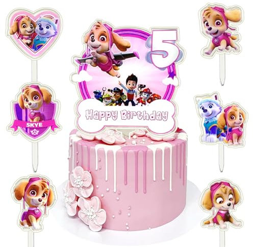 7 Stück Paw Tortendeko, Paw Geburtstagsdeko, Paw Dog Tortendeko, Paw deko, Cartoon Geburtstags Party Deko, Kindergeburtstag Cupcake Toppers, Geburtstag Deko 5 Jahre