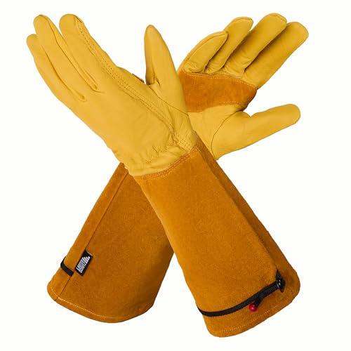 LAUTER SCHUTZ ® DORNENSICHERE Rindsleder Handschuhe -Mit Rückennaht für Bewegungsfreiheit und Komfort (S, Gelb)