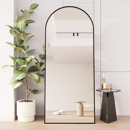 Miroir Pleine Longueur 2 en 1 - Sur Pied et Mural - Cadre en Métal Noir - 80 x 180 cm - Décoratif Arc