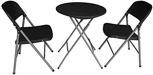Moderne Möbel Kunststoff 3-teiliges Terrassenset für den Garten, 2 Klappstühle mit klappbarem Bistrotisch, Balkontisch-Stuhl-Set