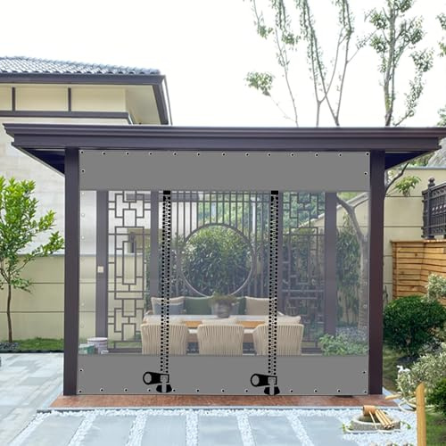 Outdoor Planenvorhänge mit Reißverschluss Tür,Transparente PVC Trennvorhänge mit Ösen, Plane Trennvorhang, Pergola Terrasse Veranda Pavillon Durchsichtige Plane Seitenwände-200x220cm(6.6*7.2ft)