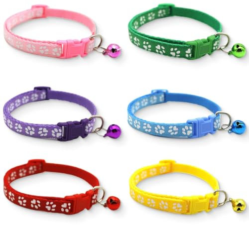 JEYORZY 6pcs Collare Gatto, Collari per Gatti Antistrozzo con Campanellino, Personalizzato Accessori Animali Domestic, Stampa Zampa Carina, Per Cuccioli Conigli Gattini Articoli Per Animali Domestici