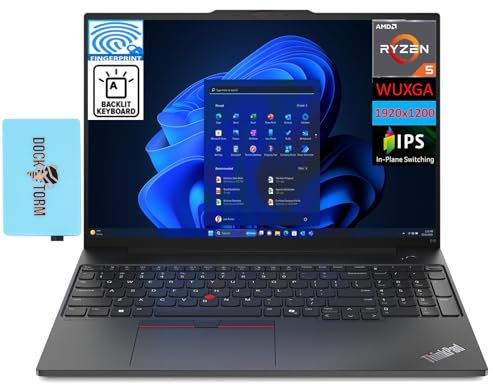 Lenovo Thinkpad E16 Gen 2 Business Laptop 16 pollici IPS WUXGA Display (AMD Ryzen 5 7535U, 32GB DDR5, 1TB PCIe SSD, KYB retroilluminato, impronte digitali, WiFi 6E, BT 5.3, Win 11 Pro) w/DKZ Hub USB
