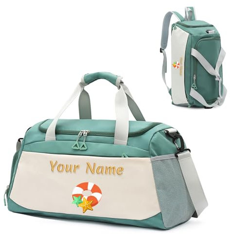 Maßgeschneiderte Sporttasche mit Großem Fassungsvermögen, Personalisierte Sporttasche, Handgepäck über Nacht - Verstellbarer Gurt – Tragetasche/Rucksack mit doppeltem Verwendungszweck - Grün