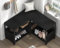 Mudmasa Sitzbank mit Stauraum Schwarz, Schuhbank mit Sitzfläche L Form, Holzbank mit 3 offene Fächer, Eckschuhbank für Flur, Eingangsbereich, Schlafzimmer, Wohnzimmer, 35 x 145 x 53 cm (TxBxH)