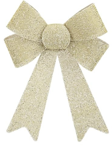 VFM e-Store Lametta-Schleife, Weihnachtsdekoration, 1 Strumpffüller, Weihnachtsgeschenk, Feier, Winter-Ornamente, 37 cm x 49 cm x 13 cm, Champagner