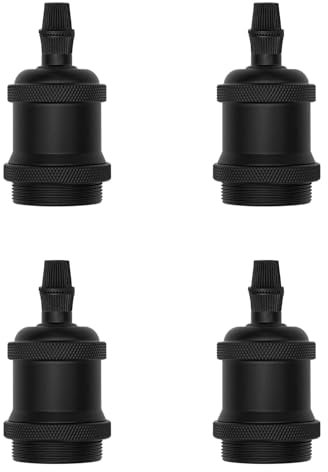 FSLiving Lot de 4 douilles E26/E27 vintage solides 230 V AC, support de lampe en aluminium et céramique, look antique E27, pour plafonniers et appliques murales DIY, noir mat