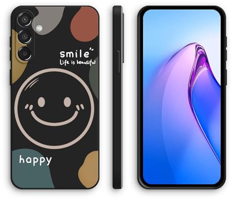 XINYEXIN Silikon Hülle für Samsung Galaxy A16 5G/4G mit Süßes Muster Ultra Dünn Gerade Kante Weiches Silikon Handyhülle Stoßfest Schutzhülle - Smile, Black