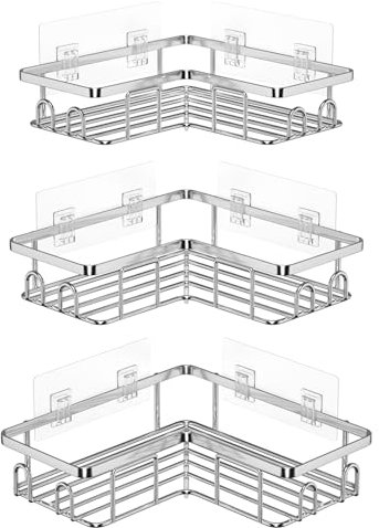 UUlioyer Estanteria Baño de Acero Inoxidable SUS304, Rinconera Ducha Sin Taladro, Bathroom Organizer, Estante Ducha para Almacenamiento Champú Gel, Plata (3 Piezas)