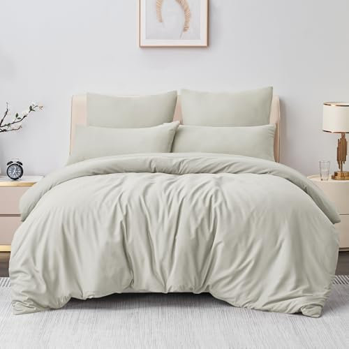 Aisbo Bettwäsche 200x220 3teilig Beige - Mikrofaser Bettwäsche-Sets mit Reißverschluss, ÖKO-TEX Bettbezug 220x200 cm 3tlg mit Kissenbezug 80x80 cm, Weich und Bügelfrei