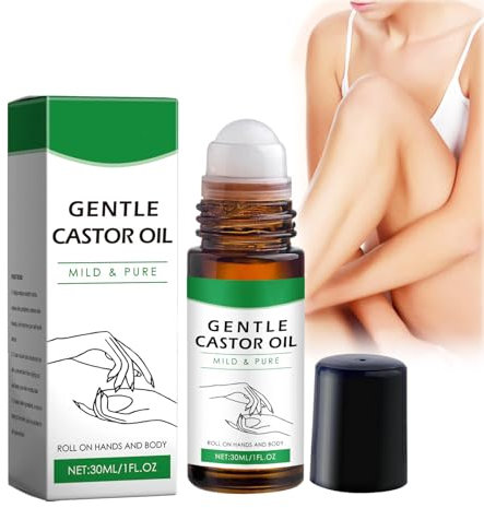 Roller Ball Rizinusöl, Bio Kaltgepresst 100% Rein, Organic Castor Oil for Hair Growth Natürlich Rizinus Öl für Körper, Haare, Nägel, Wimpern, Augenbrauen (30ml, 1PC)