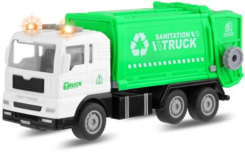 LITTLECUCU Garbage Truck Toy for Boys – Kids Truck with Lights & Sounds, Realistic Design, Friction-Powered, for 3 4 5 Year Old Boys