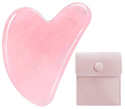 Gua Sha, Rose Quartz Guasha Natural Jade Massage Tool for Jawline Sculpting, Puffiness Reducing, Face, Eyes, Neck and Body, Skin Care Gift