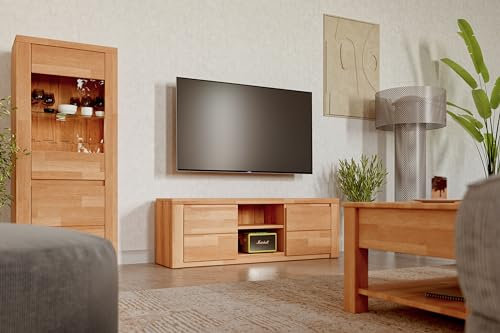 Kiki Design Set Lowboard und Vitrinenschränke Bergen aus Kernbuche teilmassiv geölt, grifflose Optik