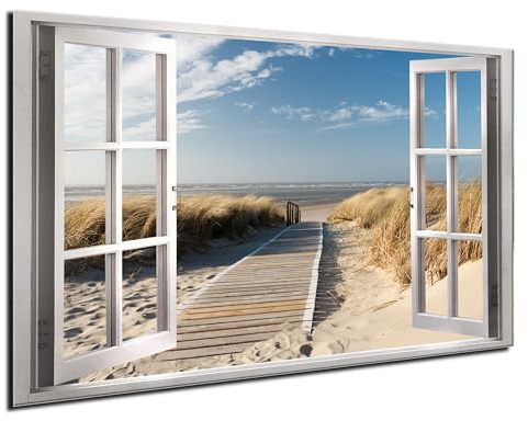 DARO Design® Wandbilder 40x30 cm Schlafzimmer Home Deko Wohnung Bild Wohnzimmer Fotoleinwand Wand Bilder Leinwand Wall Decor Steg zum Strand Nordsee Meer Sylt Borkum Norderney