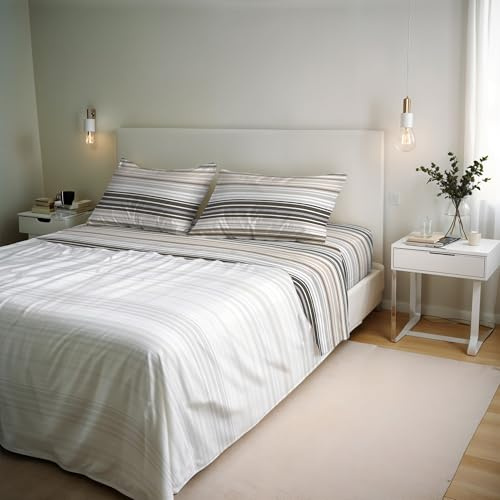 River Cotton Double Bed Sheet Set, Made in Italy – Complete Bed Set, Fitted Sheet, Top Sheet 240 x 300 cm and 2 Pillowcases with Inner Flap (Double, Tigers)