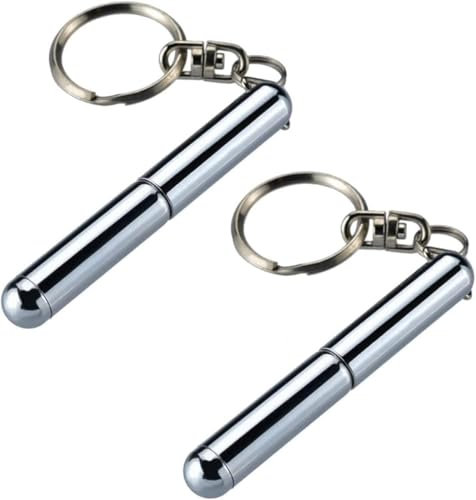 Clockjuan 2 Pcs Retractable Mini Pen Made of Stainless Steel Metal Tool Pen Retractable Pocket Pen Keychain Dad Gadgets, Birthday, Christmas for Office Staff, Construction Workers Car Keychains