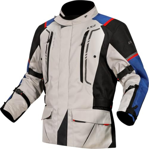 LS2 Narvik wasserdichte Motorrad Textiljacke, grau/blau/rot, XL